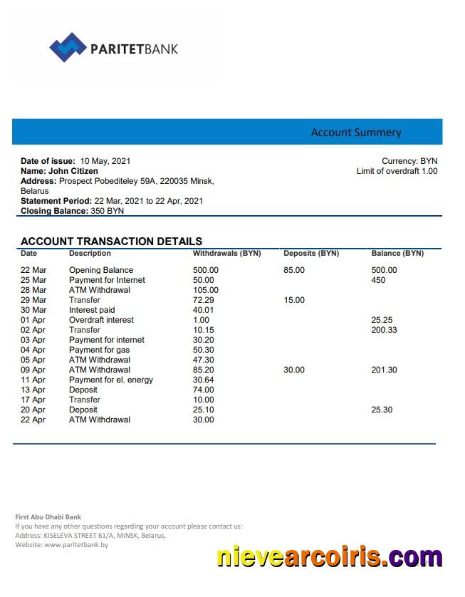Belarus Paritet Bank statement